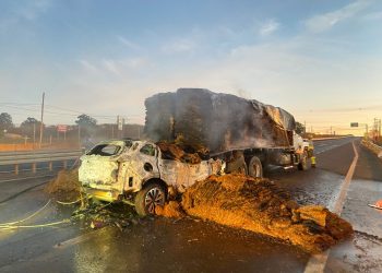 MOTORISTA MORRE CARBONIZADO EM COLISÃO COM CAMINHÃO NA SP-255 EM AVARÉ