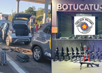 DUPLA É PRESA COM 14 FUZIS E SETE PISTOLAS ESCONDIDOS NAS PORTAS DE CARRO NA CASTELLO BRANCO