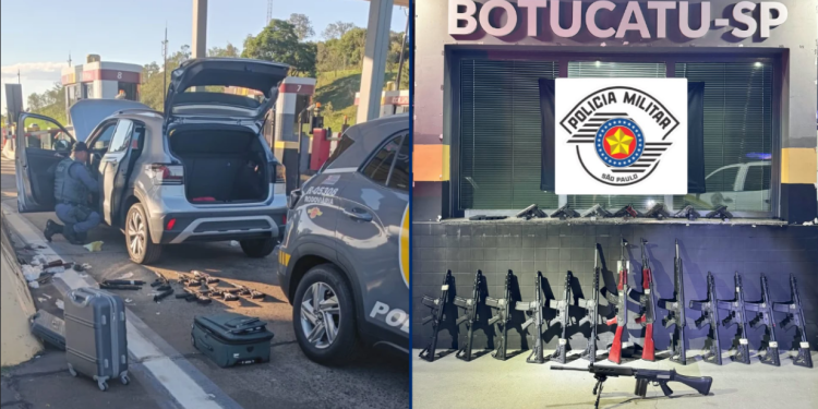DUPLA É PRESA COM 14 FUZIS E SETE PISTOLAS ESCONDIDOS NAS PORTAS DE CARRO NA CASTELLO BRANCO